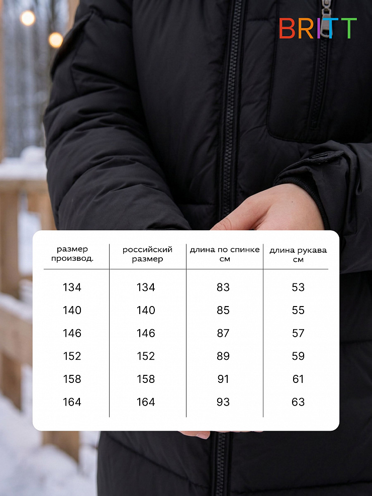 Куртка для девочки зимняя BRITT, черная, модель 66391