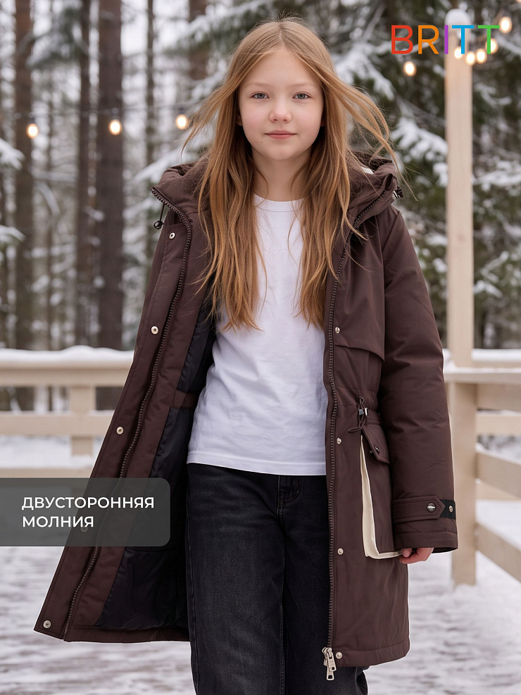 Куртка для девочки зимняя BRITT, коричнево-бежевая, модель 65346