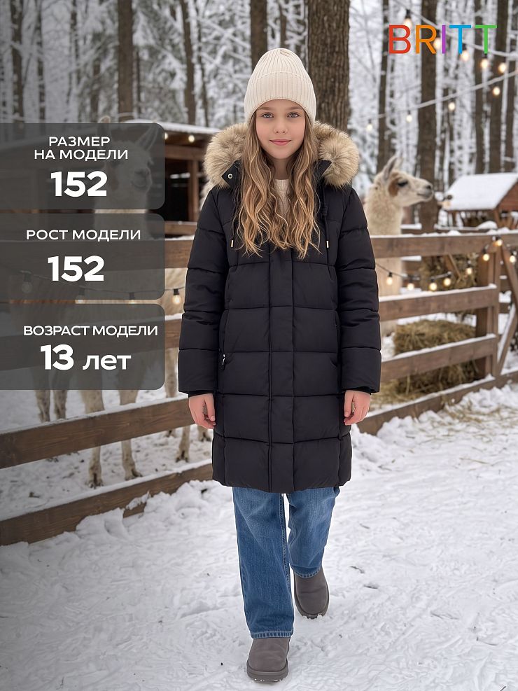 Куртка для девочки зимняя BRITT, черная, модель 66282