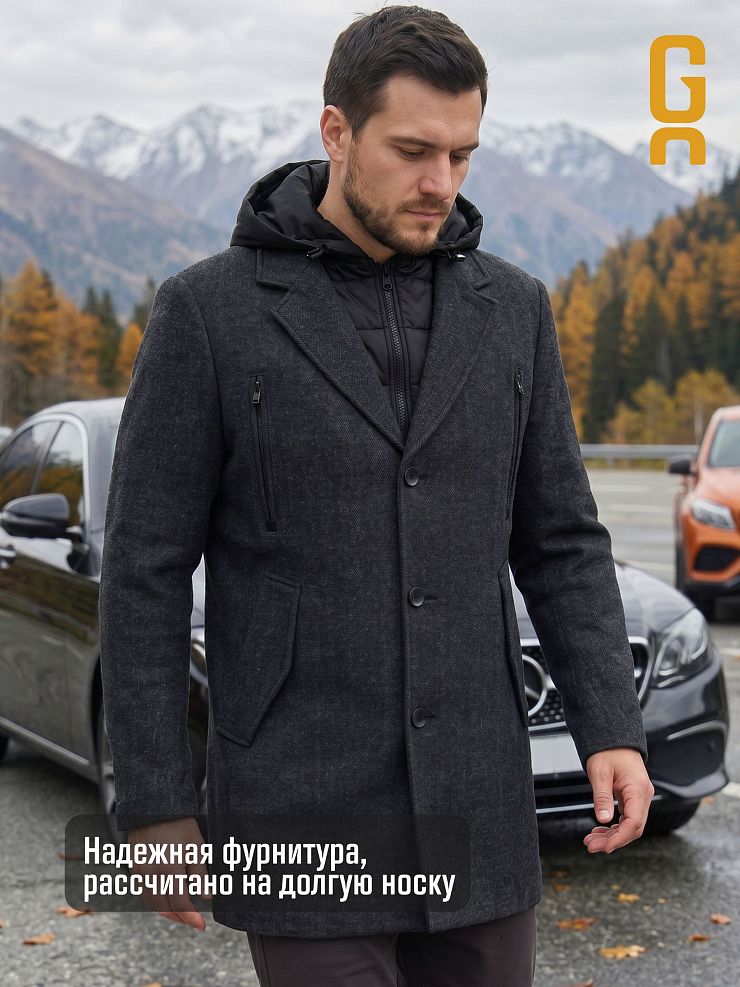 Пальто мужское демисезонное GRIZMAN, черно-серое, модель 74619