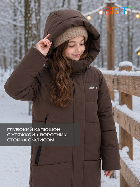 Куртка для девочки зимняя BRITT, коричневая, модель 66731