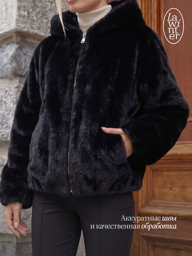 Шуба женская зимняя LAWINTER, черная, модель 54832