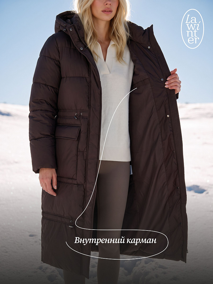 Пуховик женский зимний LAWINTER, коричневый, модель 86865