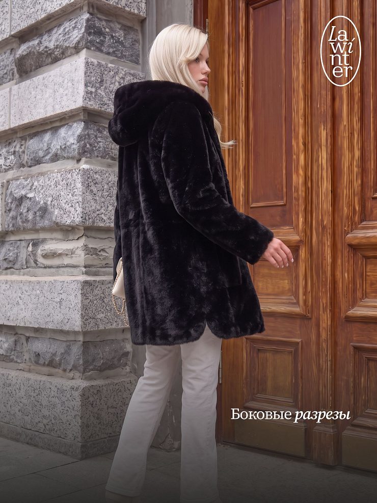 Шуба женская зимняя LAWINTER, черная, модель 55306