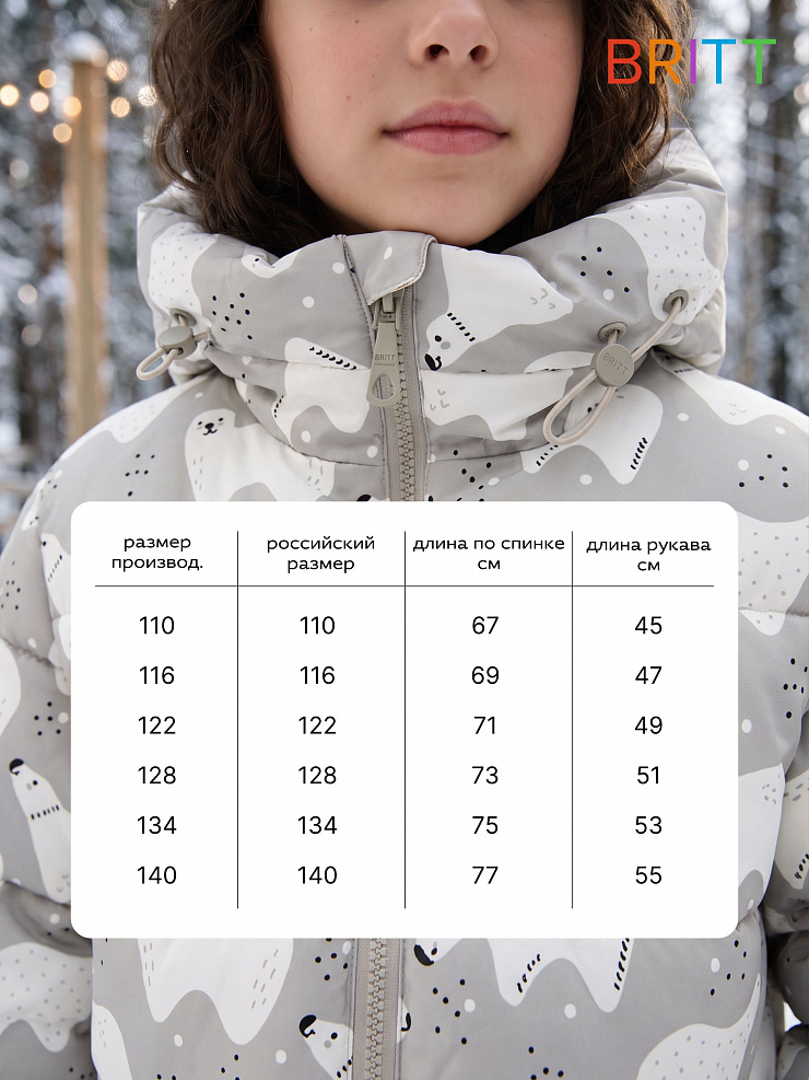 Куртка для девочки зимняя BRITT, серая, модель 66501