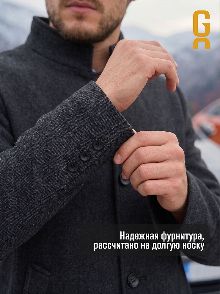 Пальто мужское осеннее GRIZMAN, черно-серое, модель 74704