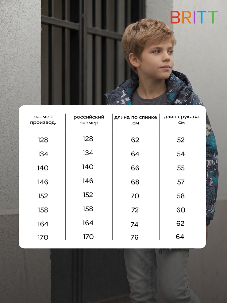 Куртка для мальчика демисезонная BRITT, серо-голубая, модель 64788
