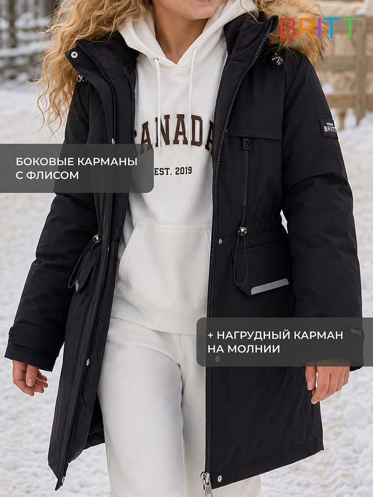 Куртка для девочки зимняя BRITT, черная, модель 65618