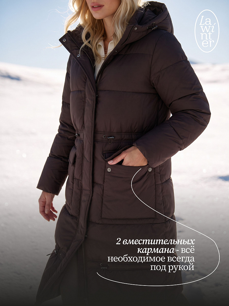 Пуховик женский зимний LAWINTER, коричневый, модель 86865