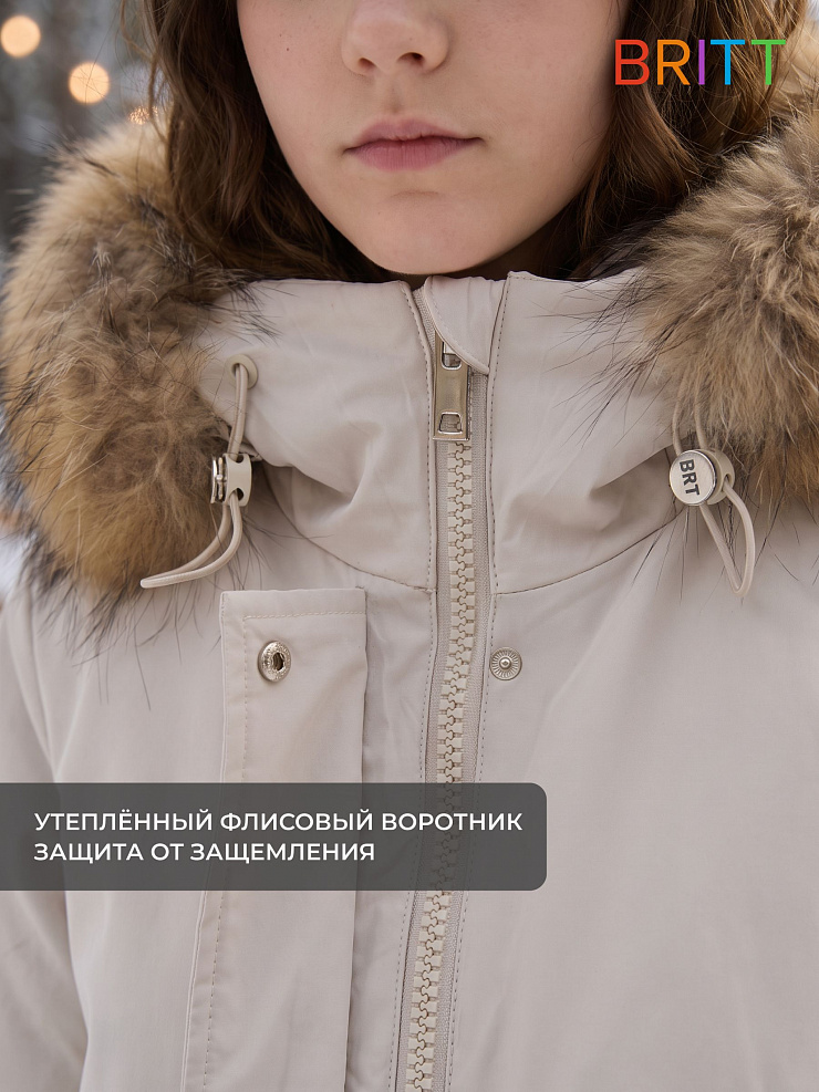 Куртка для девочки зимняя BRITT, светло-серая, модель 66331