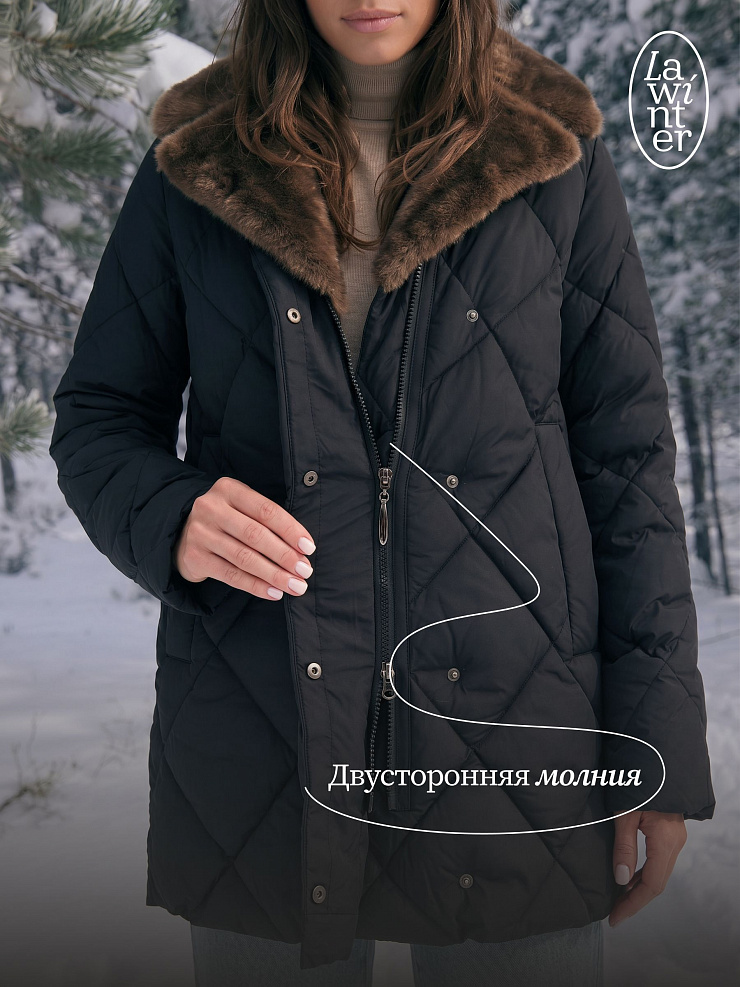 Куртка женская зимняя LAWINTER, черный-коричневая, модель 85361