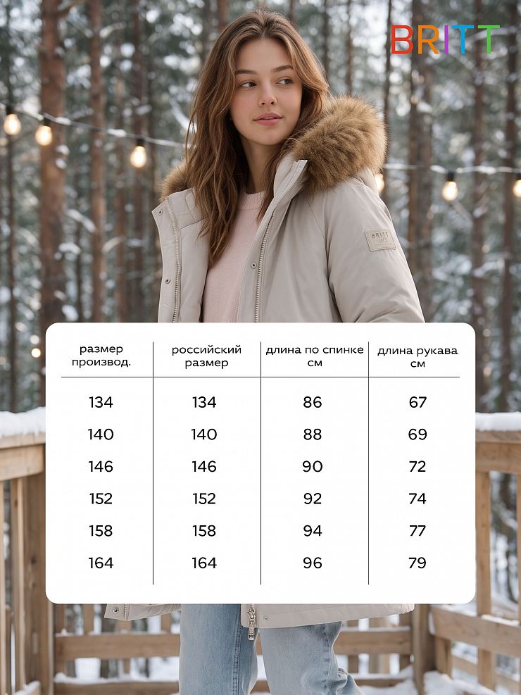 Куртка для девочки зимняя BRITT, светло-серая, модель 66149