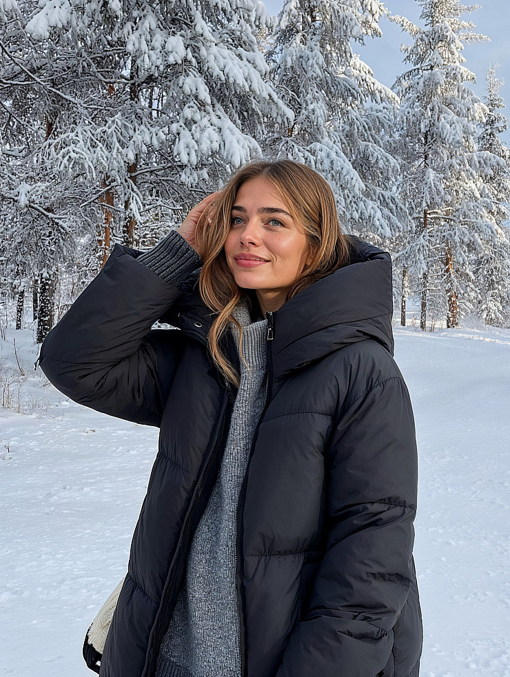 Пуховик женский зимний LAWINTER, черный, модель 85789