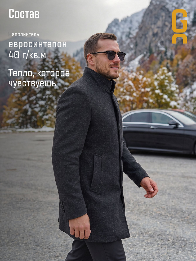 Пальто мужское осеннее GRIZMAN, черно-серое, модель 74704