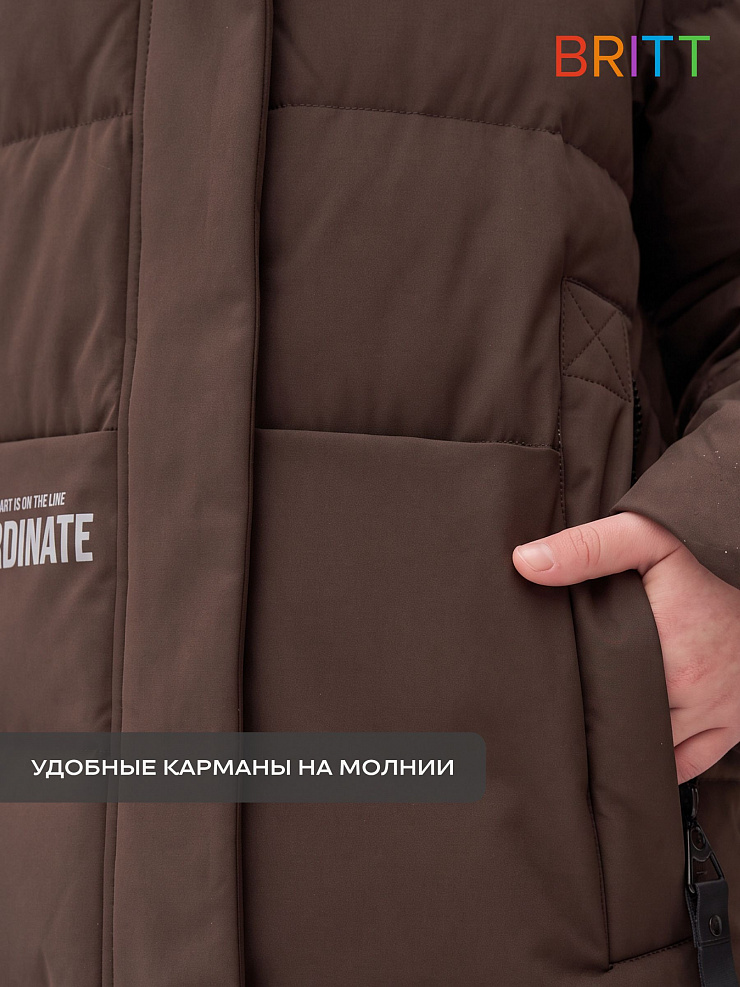 Куртка для девочки зимняя BRITT, коричневая, модель 63832