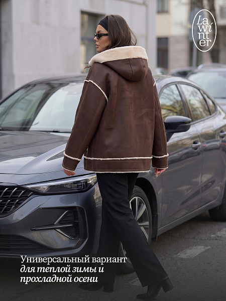 Дубленка женская зимняя LAWINTER, коричневая, модель 35860