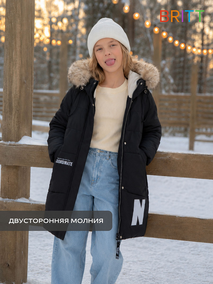 Куртка для девочки зимняя BRITT, черная, модель 63832