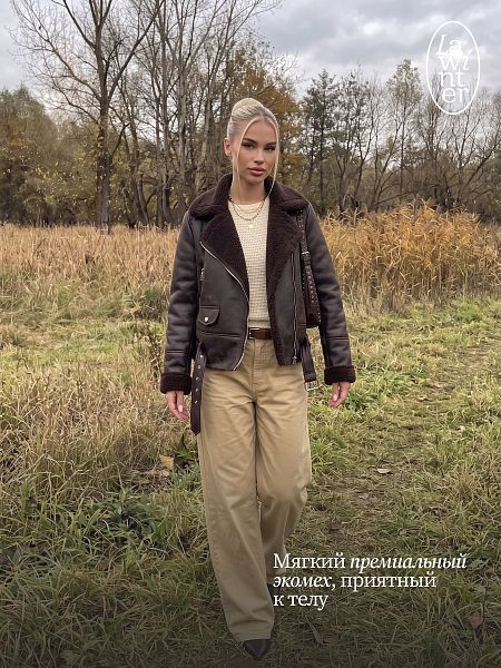 Дубленка женская демисезонная LAWINTER, коричневая, модель 35726