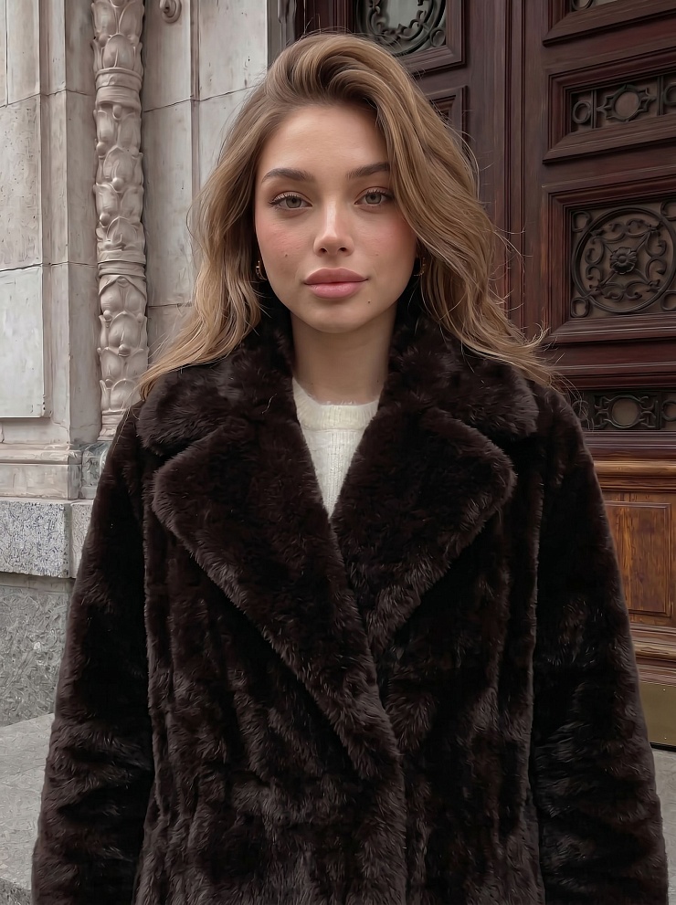 Шуба женская зимняя LAWINTER, темно-коричневая, модель 56229