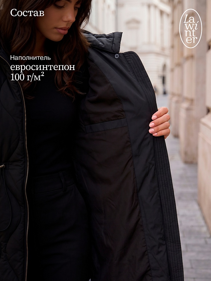 Пальто женское демисезонное LAWINTER, черное, модель 83885