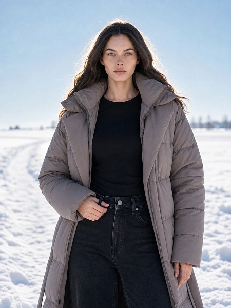 Пуховик женский зимний LAWINTER, темно-серый, модель 83451