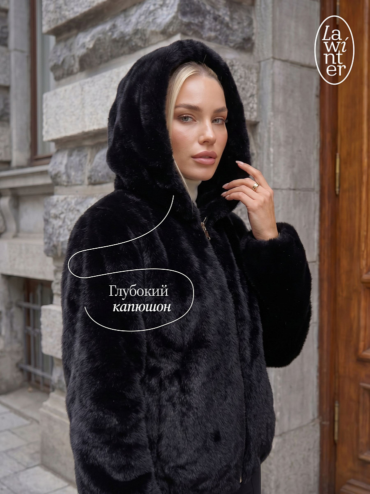 Шуба женская зимняя LAWINTER, черная, модель 54832