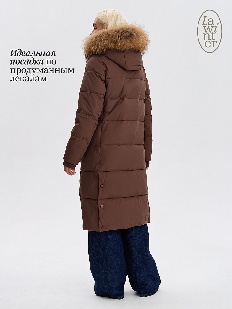 Пуховик женский зимний LAWINTER, коричневый, модель 83382