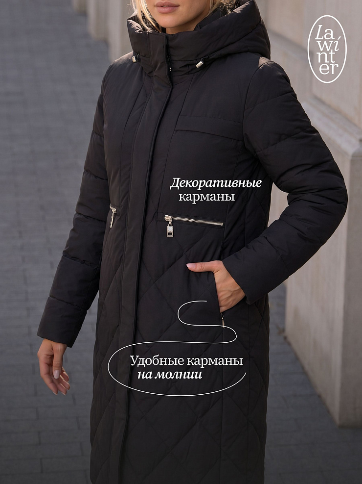 Пальто женское демисезонное LAWINTER, черное, модель 83462