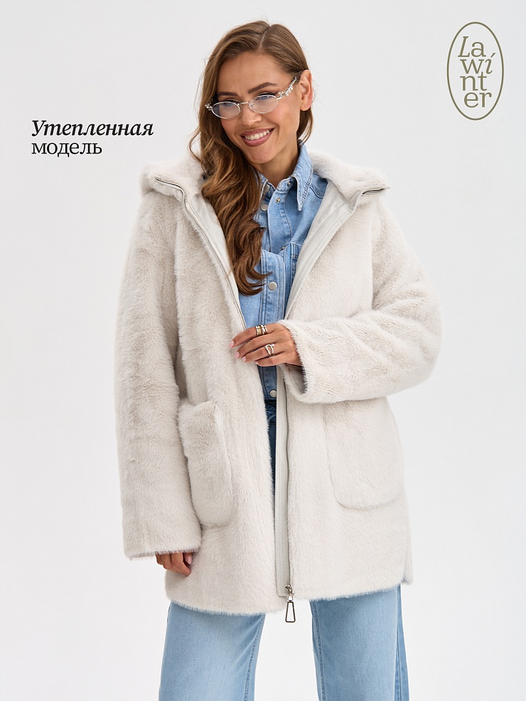 Шуба женская зимняя LAWINTER, молочная, модель 55306