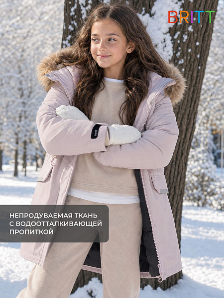Куртка для девочки зимняя BRITT, светло-сиреневая, модель 65618