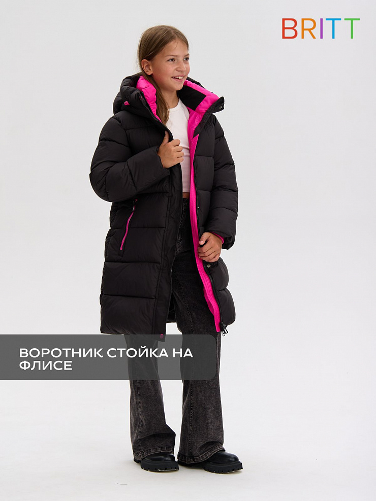 Куртка для девочки зимняя BRITT, черно-розовая, модель 65178