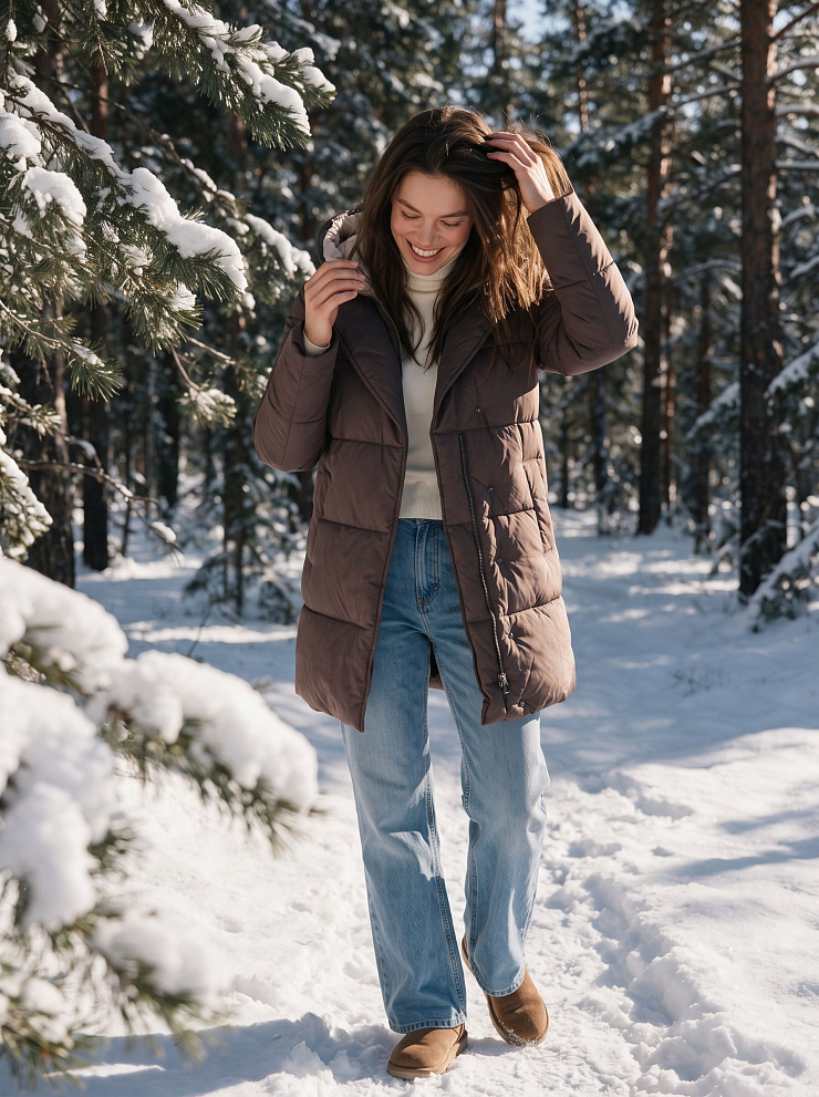 Куртка женская зимняя LAWINTER, коричневая, модель 86838