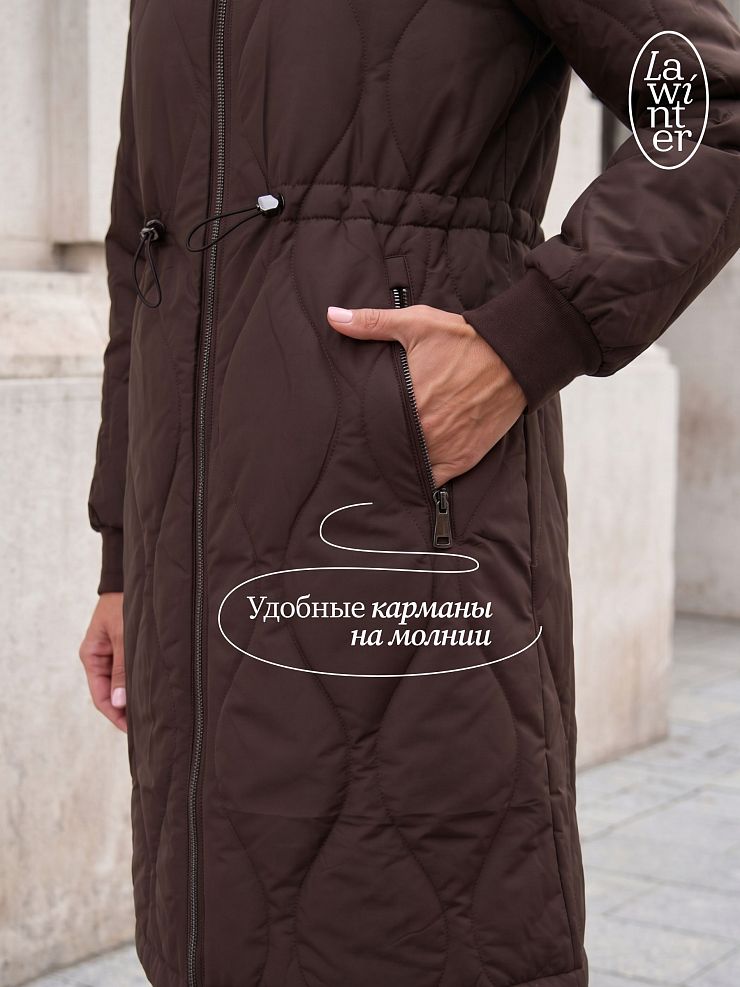 Пальто женское демисезонное LAWINTER, коричневое, модель 83885