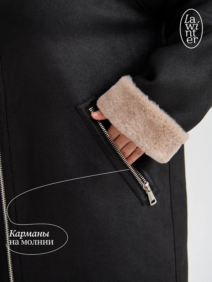 Дубленка женская зимняя LAWINTER, черная, модель 35475
