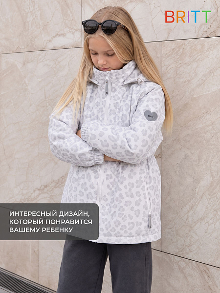 Куртка для девочки демисезонная BRITT, молочный леопард, модель 64738