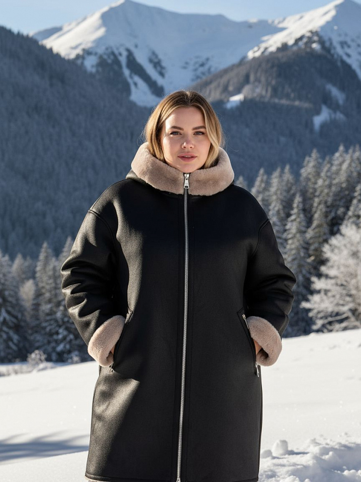 Дубленка женская зимняя LAWINTER, черная, модель 35475