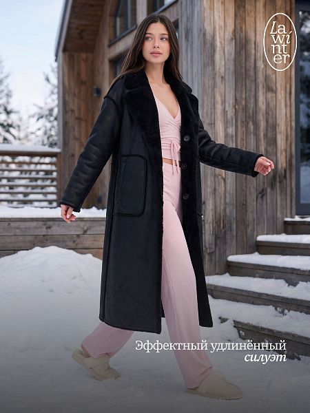 Дубленка женская зимняя LAWINTER, черная, модель 36566