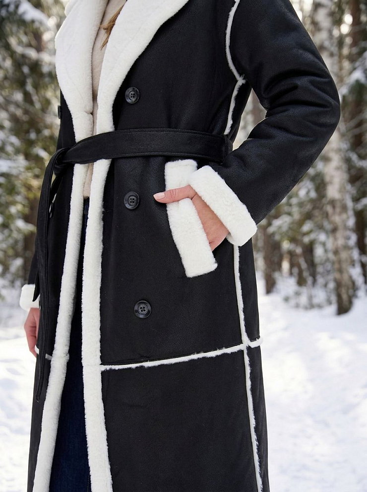 Дубленка женская зимняя LAWINTER, черная, модель 34419