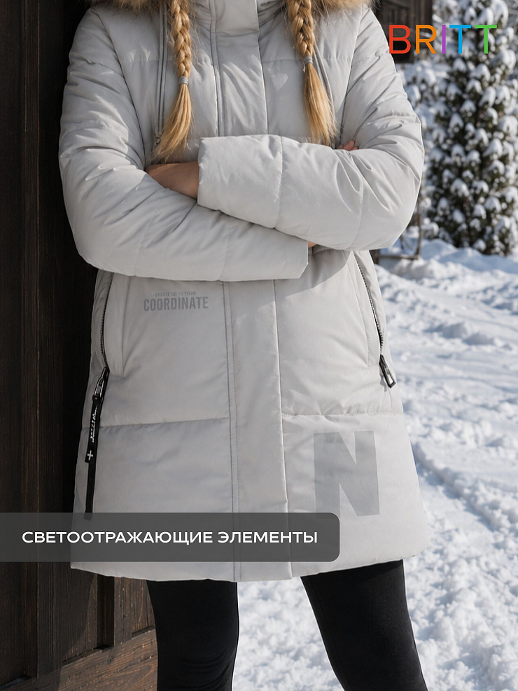 Куртка для девочки зимняя BRITT, серо-голубая, модель 63832