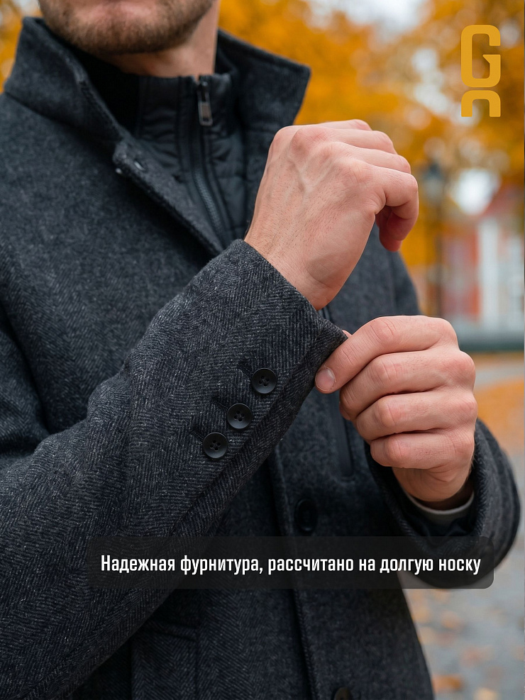 Пальто мужское осеннее GRIZMAN, черно-серое, модель 7430