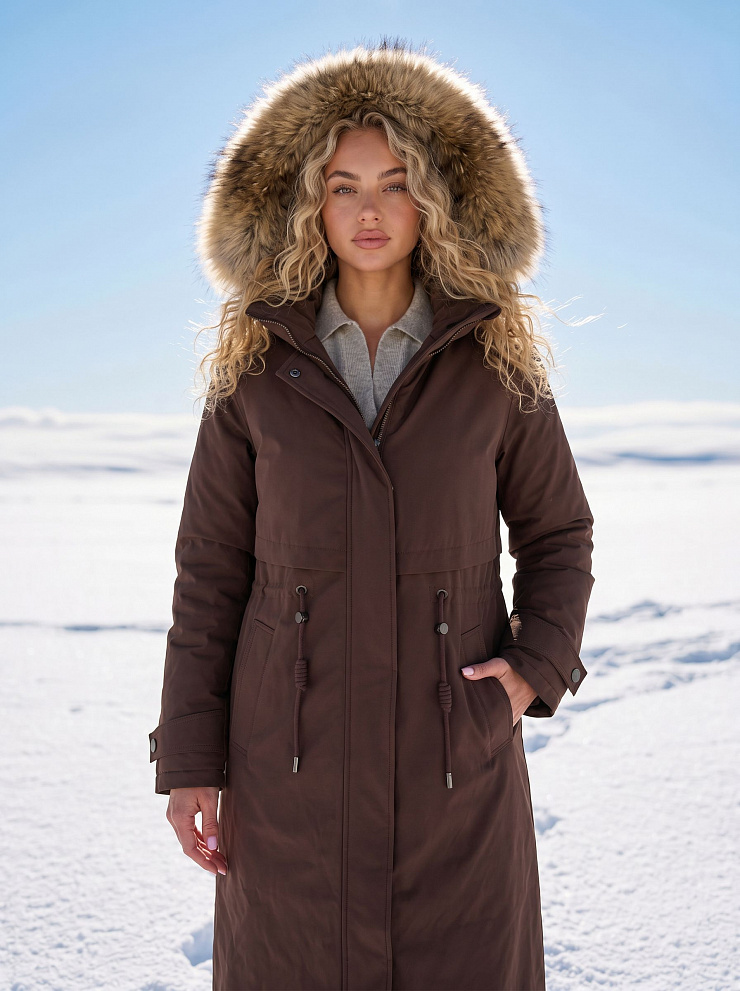Парка женская зимняя LAWINTER, коричневая, модель 83726
