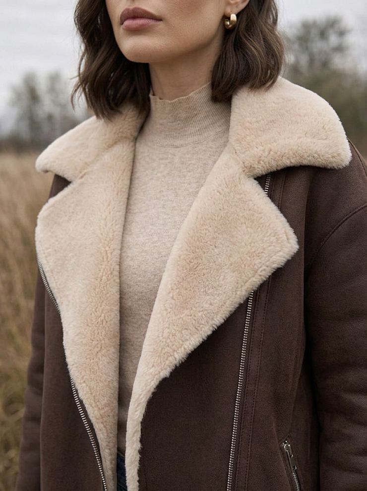 Дубленка женская зимняя LAWINTER, коричневая, модель 35796