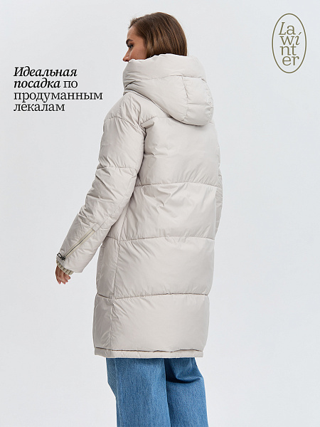 Пуховик женский зимний LAWINTER, серо-бежевый, модель 85789