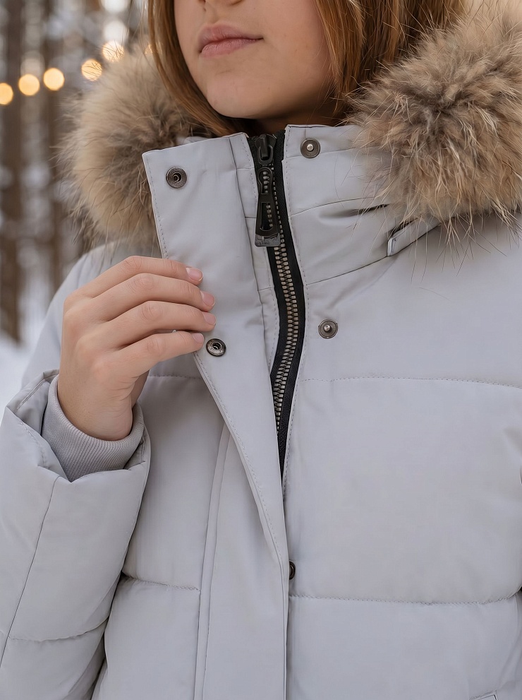 Куртка для девочки зимняя BRITT, серо-голубая, модель 63832