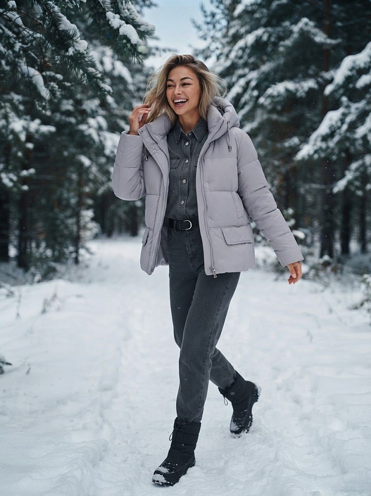 Куртка женская зимняя LAWINTER, серо-голубая, модель 85221