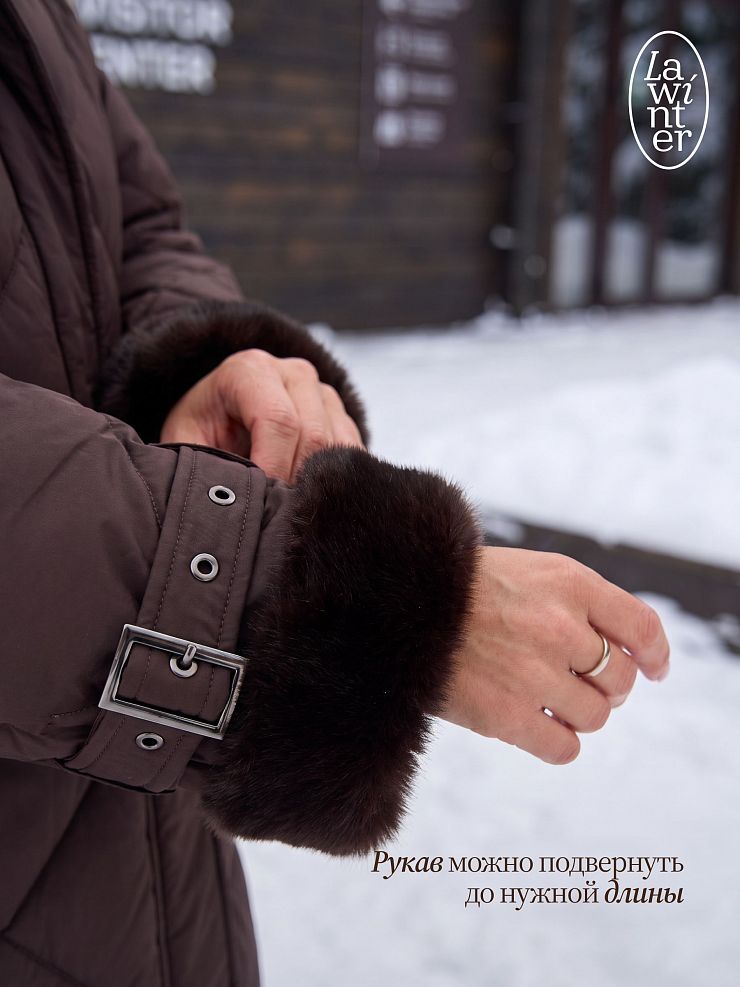 Пуховик женский зимний LAWINTER, коричневый, модель 86185