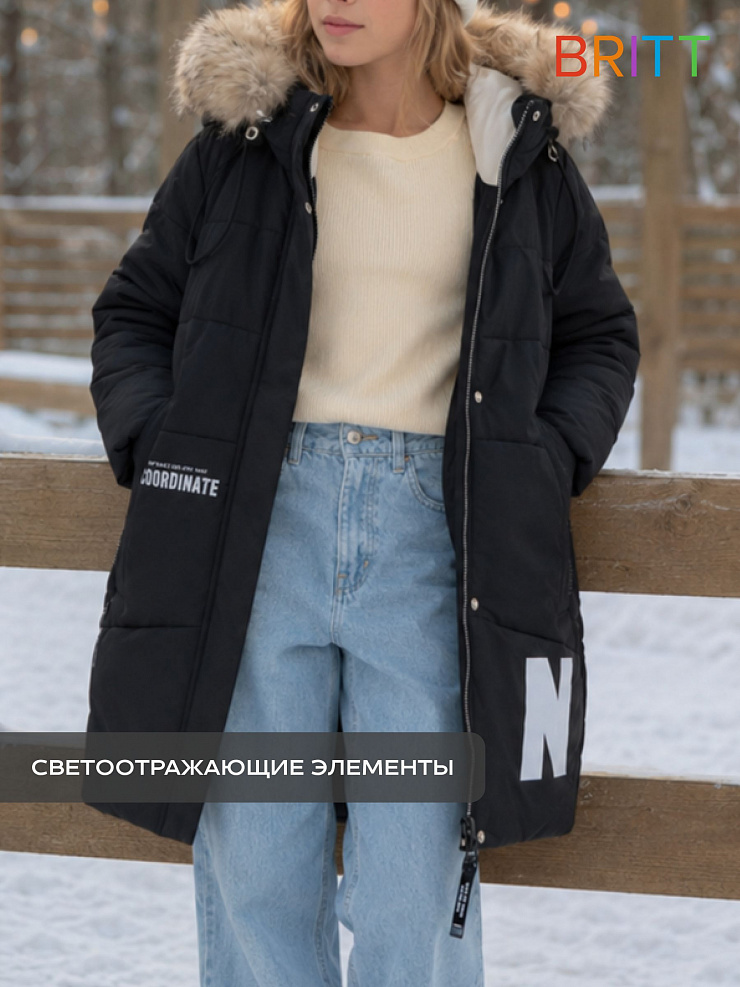 Куртка для девочки зимняя BRITT, черная, модель 63832