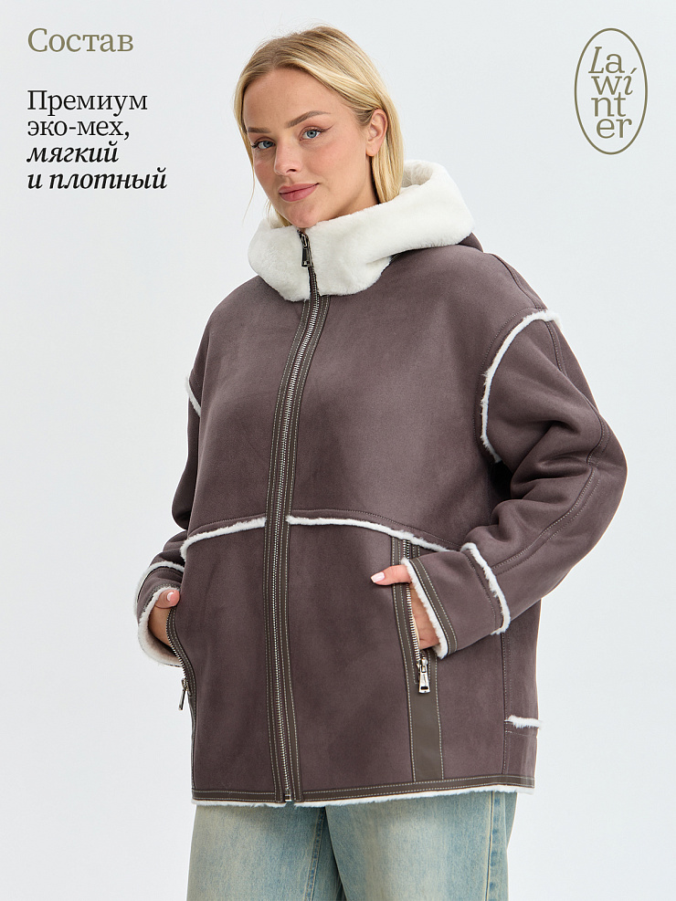 Дубленка женская зимняя LAWINTER, серая, модель 35860