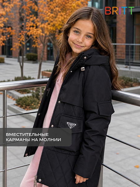 Куртка для девочки демисезонная BRITT, черная, модель 63603