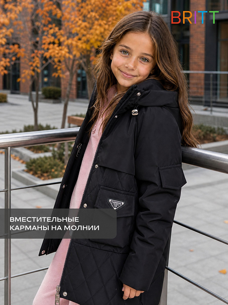 Куртка для девочки демисезонная BRITT, черная, модель 63603